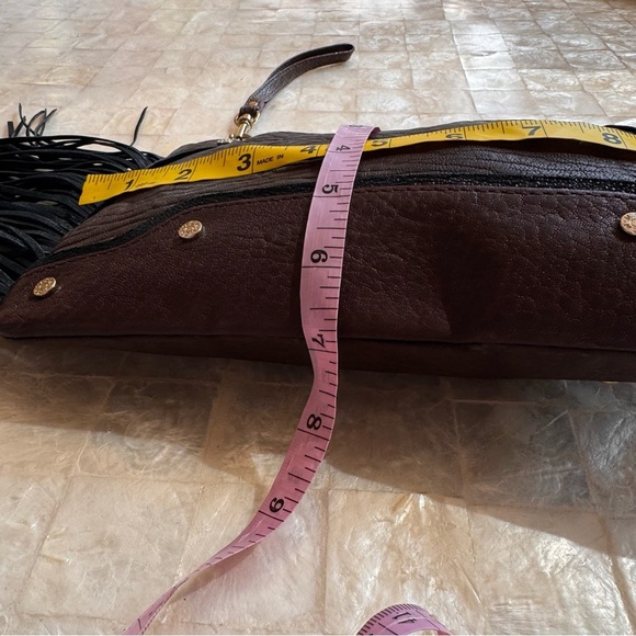Mz Wallace Brown Black Clutch Bag with Fringe western style purse suede leather - Picture 11 of 14